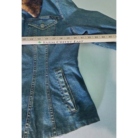 Vintage Mudd Lined Denim Jacket Faux Fur accent Size XL Y2K Penny Lane Glam Boho - Picture 6 of 8